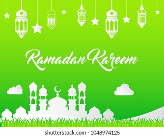 beautiful ramadan kareem background with paper art style