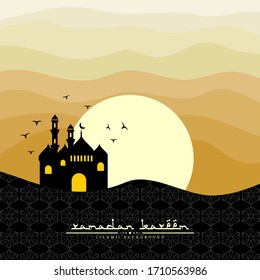 fondo ramadan kareem con mezquita y vector atardecer