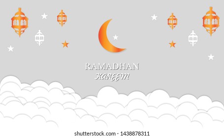 Beautiful Ramadan Kareem backgrounds, with the addition of clouds and Islamic backgrounds with lantern elements and moon