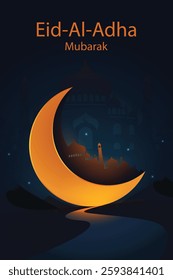 beautiful Ramadan Kareem banner featuring a golden crescent moon, mosque silhouette, and hanging stars, symbolizing the holy month of fasting and blessings.