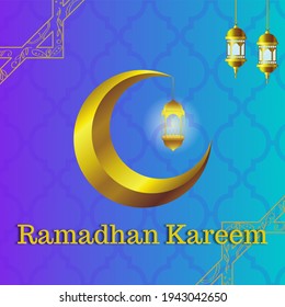 Beautiful Ramadan Kareem greeting concept with moon, lantern lights and color gradient background. Vector illustration design. 