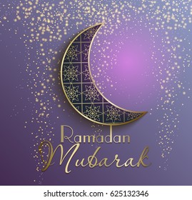 Beautiful ramadan kareem illustration. Gold elements arabic decoration and pattern on blue background.Islamic holy month. Vector illustration.