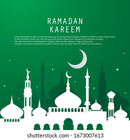Beautiful Ramadan Kareem islamic greeting card design with 3D moon and dome mosque element in paper cut style. Vector illustration