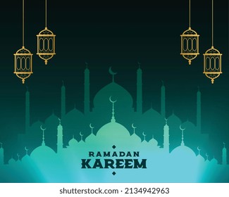 beautiful ramadan kareem mosque and lantern greeting