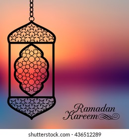 Beautiful Ramadan Kareem text design background. Illustration of Ramadan Kareem with Arabic lamp for the celebration of Muslim community festival.