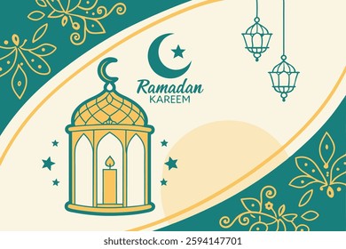 Beautiful Ramadan lantern with crescent moon. Ideal for cards, prints, and gifts.