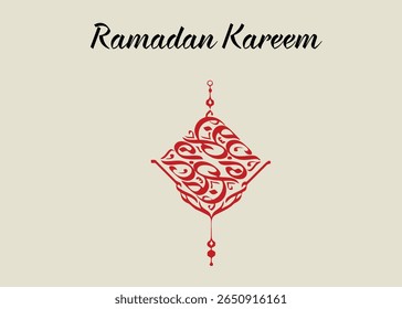 Bonita caligrafia Ramadã Mubarak com elegante escrita árabe, lua crescente e motivos islâmicos. Ideal para cartões de felicitações, banners, postagens de mídia social e projetos festivos com o tema do Ramadã.