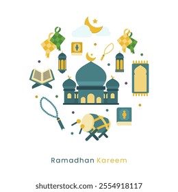 A beautiful Ramadan ornament design featuring intricate patterns, crescent moons, and stars, symbolizing peace, reflection, and spiritual growth during the holy month.