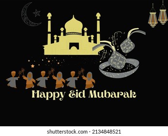 Beautiful ramadan poster. It has beautiful mosque, lanterns and people who are dancing in this design 