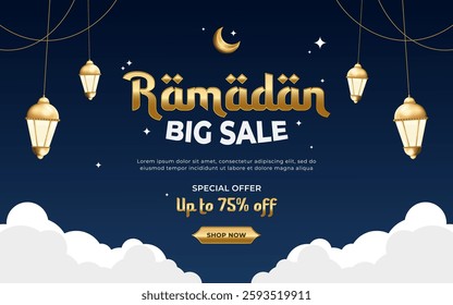 Beautiful Ramadan Sale Banner Template with Golden Lanterns