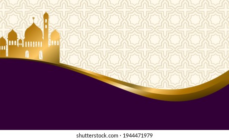 Hermoso fondo temático de Ramadán con color púrpura y diseños de mezquitas de color dorado para sus, banners de fondo y otros