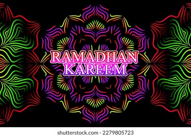 Beautiful ramadhan kareem lettering typography design with colourful mandala circle gradient line art