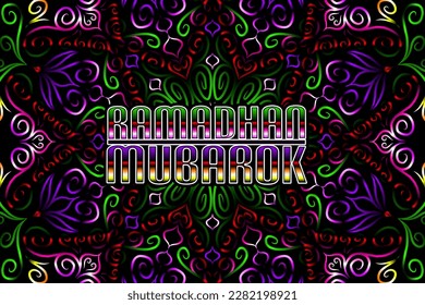 
Beautiful ramadhan mubarok lettering typography design with colourful mandala circle gradient line art