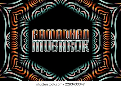 Beautiful ramadhan mubarok lettering typography design with colourful mandala circle gradient line art