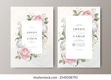 Hermosa Plantilla de tarjeta de invitación de boda de acuarela de flor de ranúnculo