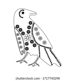 Hermoso Raven con un patrón de círculos y flores