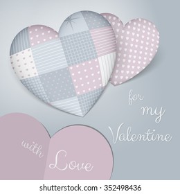 A beautiful realistic 3D pillows in shape of a hearts maked as patchwork in blue pink tones. Very sensual, tender and romantic. A perfect fit for all products for Valentine's Day.
