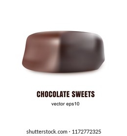 Beautiful Realistic 3D Vector Sweet Chocolate Candy Close Up Isolated on White Background. Macro Photo of Brown Cocoa Chocolates, Sweets, Truffles or Bonbons