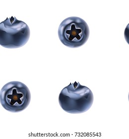 Beautiful and realistic blueberries seamless pattern. Top and side view close up on natural, purple, delicious blueberry pattern. Vector illustration