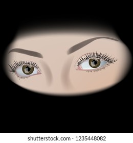 beautiful realistic brown eyes on black background