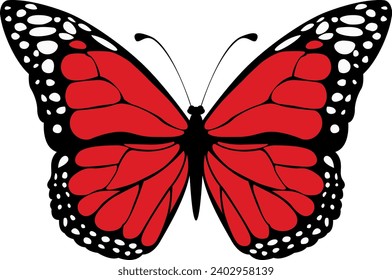 Beautiful realistic butterfly with red wings. Butterfly vector illustration isolated from background.