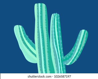 Beautiful Realistic Cactus. Prickly Tree with Needles. Blue Cactus for Web Design, Wallpapers, Illustrations, Postcards, Invitations, Textile, Fabrics, Tiles, Posters, Banners.