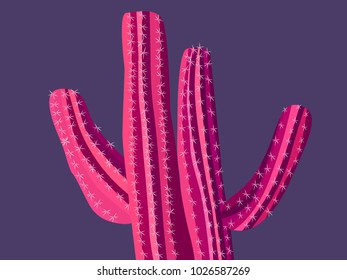 Beautiful Realistic Cactus. Prickly Tree with Needles. Pink Cactus for Web Design, Wallpapers, Illustrations, Postcards, Invitations, Textile, Fabrics, Tiles, Posters, Banners.