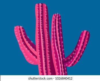 Beautiful Realistic Cactus. Prickly Tree with Needles. Pink Cactus for Web Design, Wallpapers, Illustrations, Postcards, Invitations, Textile, Fabrics, Tiles, Posters, Banners.