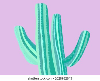 Beautiful Realistic Cactus. Prickly Tree with Needles. Blue Cactus for Web Design, Wallpapers, Illustrations, Postcards, Invitations, Textile, Fabrics, Tiles, Posters, Banners.
