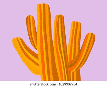 Beautiful Realistic Cactus. Prickly Tree with Needles. Orange Cactus for Web Design, Wallpapers, Illustrations, Postcards, Invitations, Textile, Fabrics, Tiles, Posters, Banners.
