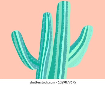 Beautiful Realistic Cactus. Prickly Tree with Needles. Blue Cactus for Web Design, Wallpapers, Illustrations, Postcards, Invitations, Textile, Fabrics, Tiles, Posters, Banners.