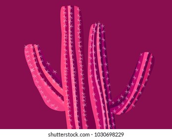 Beautiful Realistic Cactus. Prickly Tree with Needles. Pink Cactus for Web Design, Wallpapers, Illustrations, Postcards, Invitations, Textile, Fabrics, Tiles, Posters, Banners.