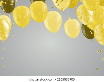 Beautiful realistic celebration vector greeting card template with and  flying party balloons in background. sale and promotion, party design element.