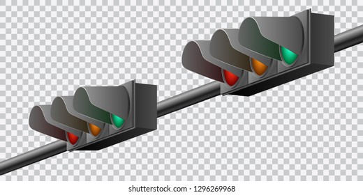 Beautiful realistic colorful perspective view traffic lights vector on transparent background.