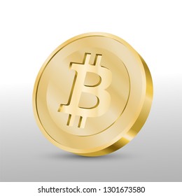 Beautiful realistic cryptocurrency vector of golden bitcoin on white background. 