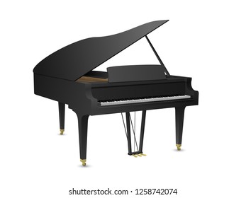 Beautiful realistic detailed colorful shaded black grand piano vector.
