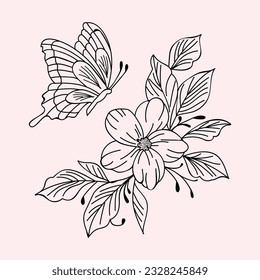 Beautiful realistic hand-drawn artistic floral vintage bouquet  composition decorative sketch
