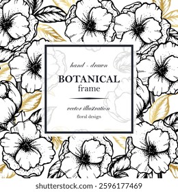 Beautiful realistic hand-drawn lineart botanical floral frame vector illustration