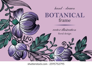 Beautiful realistic hand-drawn watercolor botanical floral frame vector illustration