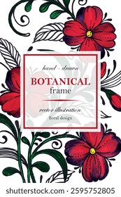 Beautiful realistic hand-drawn watercolor botanical floral frame vector illustration