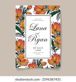 Beautiful realistic hand-drawn watercolor botanical floral save the date card vector illustration