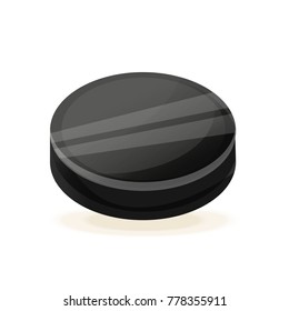 Beautiful realistic hockey puck for hockey. Winter sports team games. Competitive games, training, physical education, hobbie, athletics, healthy lifestyle, collective occupation. Vector illustration.