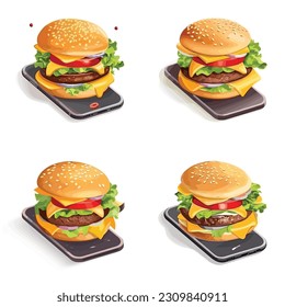 Beautiful realistic icons set of fast food