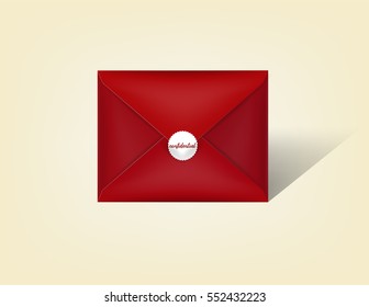 beautiful realistic illustration vector envelope, red envelope isolated with confidential red seal on a background, realistic mockup