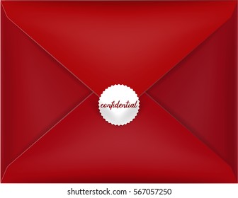 beautiful realistic illustration vector red envelope, red envelope isolated with confidential red seal on a background, realistic mockup
