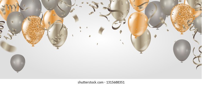 Beautiful realistic party balloons happy birthday vector greeting card . You are invited to a party