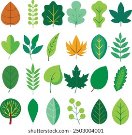 Beautiful realistic plants green leaf set design