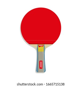 Beautiful realistic racket with a conical handle in red and blue colours for ping-pong close up isolated on white background. Equipment for table tennis.Vector flat illustration