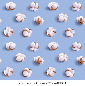 Beautiful realistic seamless cotton pattern isolated on blue background