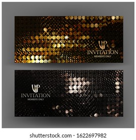 Beautiful realistic sparkling gold and silver VIP cards. Vector illustration